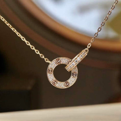 [⭐Corinne]LOVE 7.6MM NECKLACE ROSE GOLD AND SILVER  FULL DIAMOND