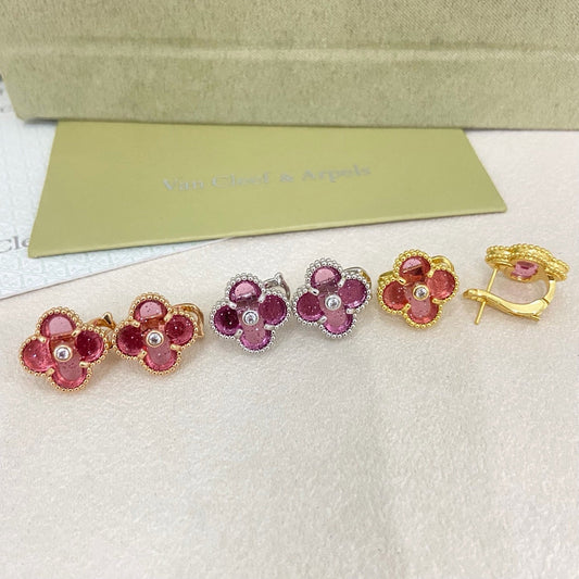 [⭐Corinne]2026 NEW  CLOVER 1 MOTIFPINK ENAMEL STUD EARRINGS WITH DIAMONDS2