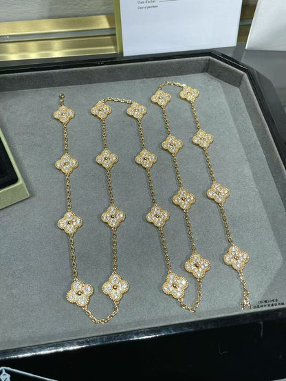 [⭐Corinne]CLOVER 20 MOTIFS FULL-DIAMOND NECKLACE