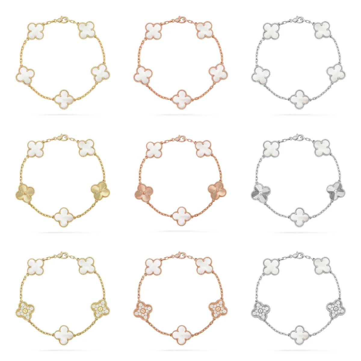 [⭐Corinne]CLOVER WHITE PEARL MOP 5 MOTIF BRACELET COLLECTION