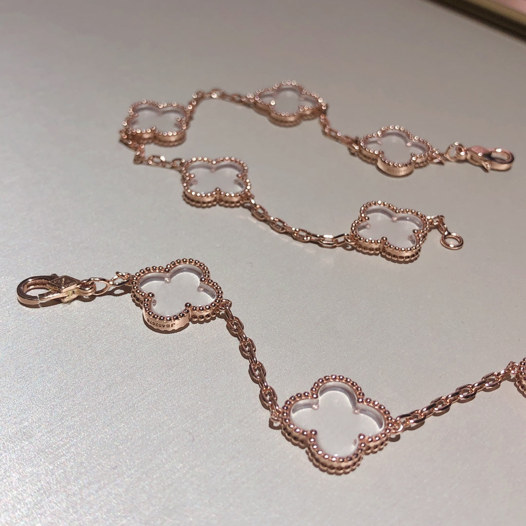 [⭐Corinne]CLOVER 5 MOTIF ROCK CRYSTAL BRACELET