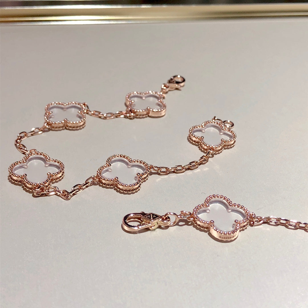 [⭐Corinne]CLOVER 5 MOTIF ROCK CRYSTAL BRACELET