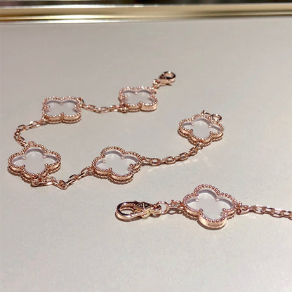 [⭐Corinne]CLOVER 5 MOTIF ROCK CRYSTAL BRACELET