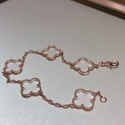 [⭐Corinne]CLOVER 5 MOTIF ROCK CRYSTAL BRACELET