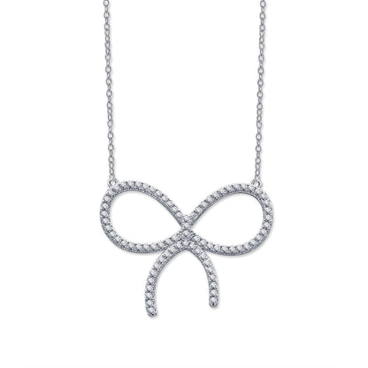[Corinne]CLAW SET RHODIUM PLATED BOW NECKLACE