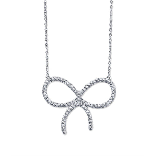 [Corinne]CLAW SET RHODIUM PLATED BOW NECKLACE