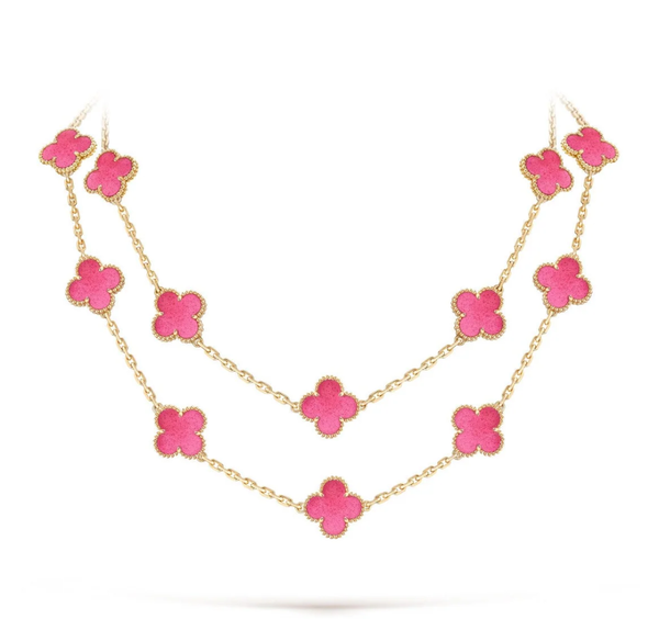 [⭐Corinne]NEW CLOVER 20 MOTIFS PINK ENAMEL NECKLACE