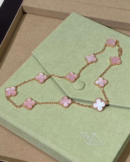 [⭐Corinne Jewellery] Pink Necklace with Ten Clover Designs
