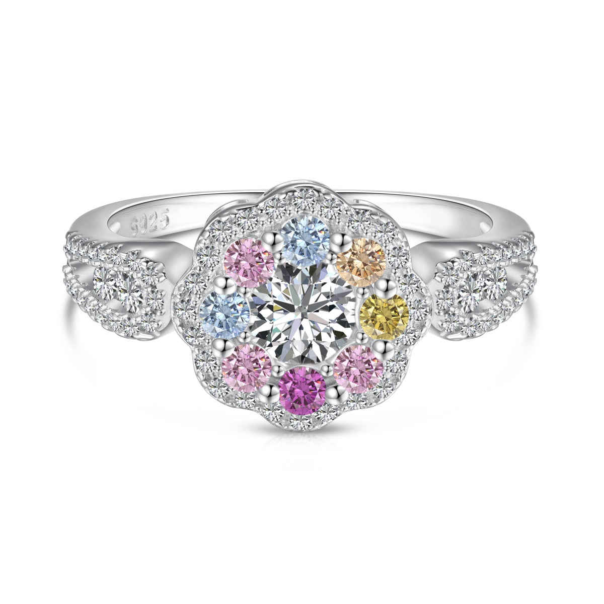 [⭐Corinne Jewelry]Delicate Colorful Round Cut Flower Shape Wedding Ring