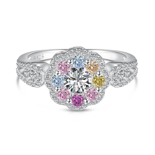 [⭐Corinne Jewelry]Delicate Colorful Round Cut Flower Shape Wedding Ring