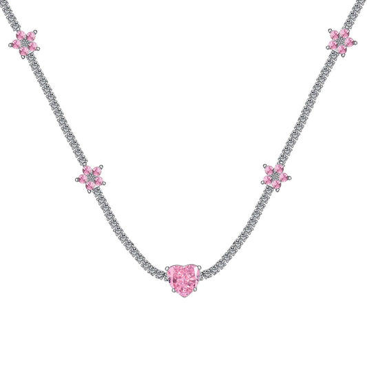 [⭐Corinne Jewelry]Dazzling Pink Heart Flower Necklace