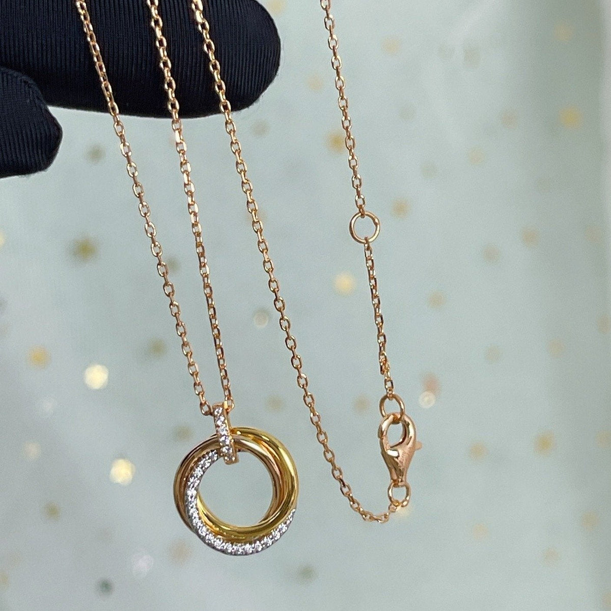 [⭐Corinne]TRINITY NECKLACE SILVER GOLD PINK GOLD DIAMONDS