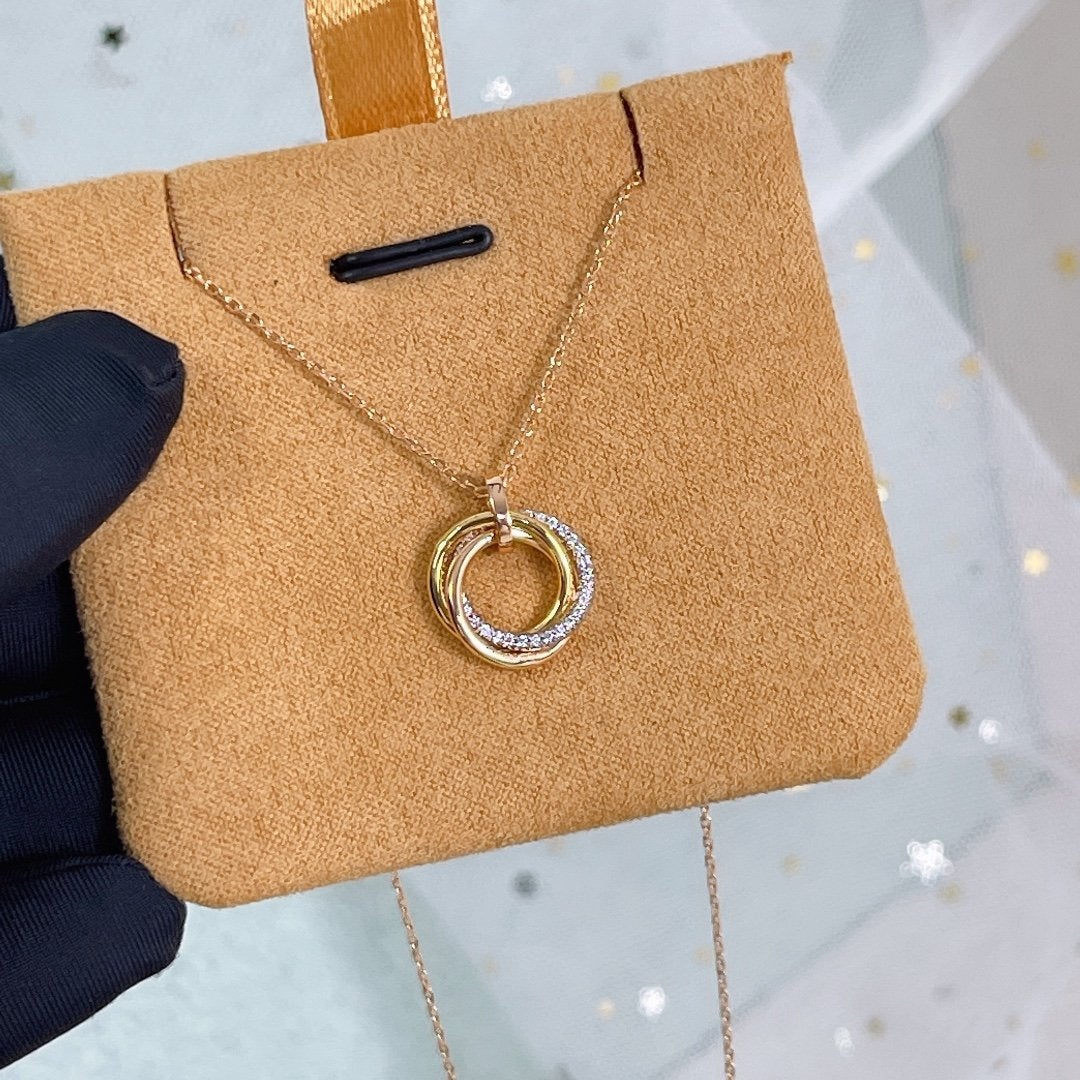 [⭐Corinne]TRINITY NECKLACE SILVER GOLD PINK GOLD DIAMONDS