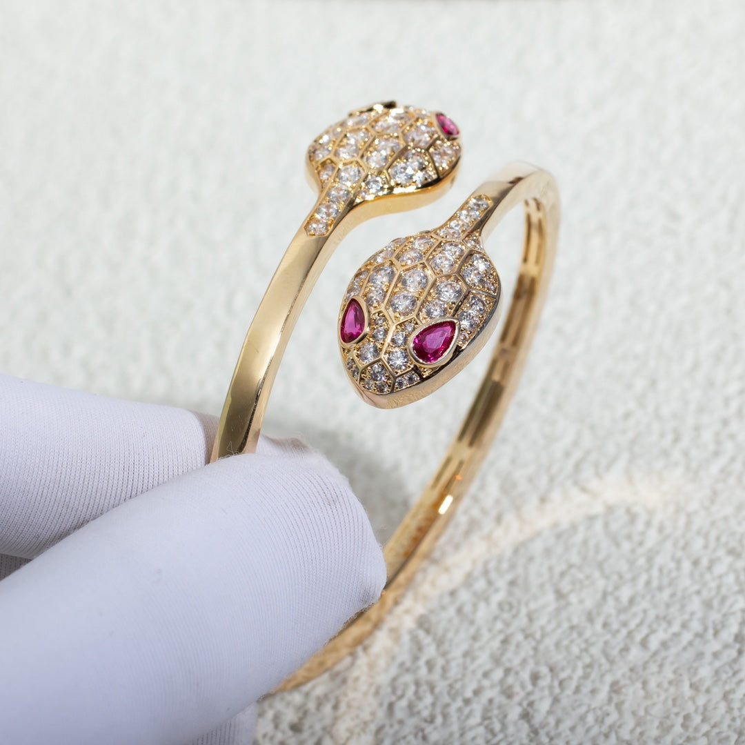 [⭐Corinne]SERPENTI BRACELET PINK GOLD DIAMOND DOUBLE SNAKE