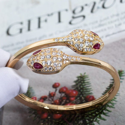 [⭐Corinne]SERPENTI BRACELET PINK GOLD DIAMOND DOUBLE SNAKE
