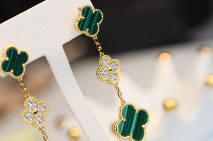 [⭐Corinne]CLOVER EARRINGS GOLD MALACHITE DIAMOND 3 MOTIF