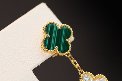 [⭐Corinne]CLOVER EARRINGS GOLD MALACHITE DIAMOND 3 MOTIF