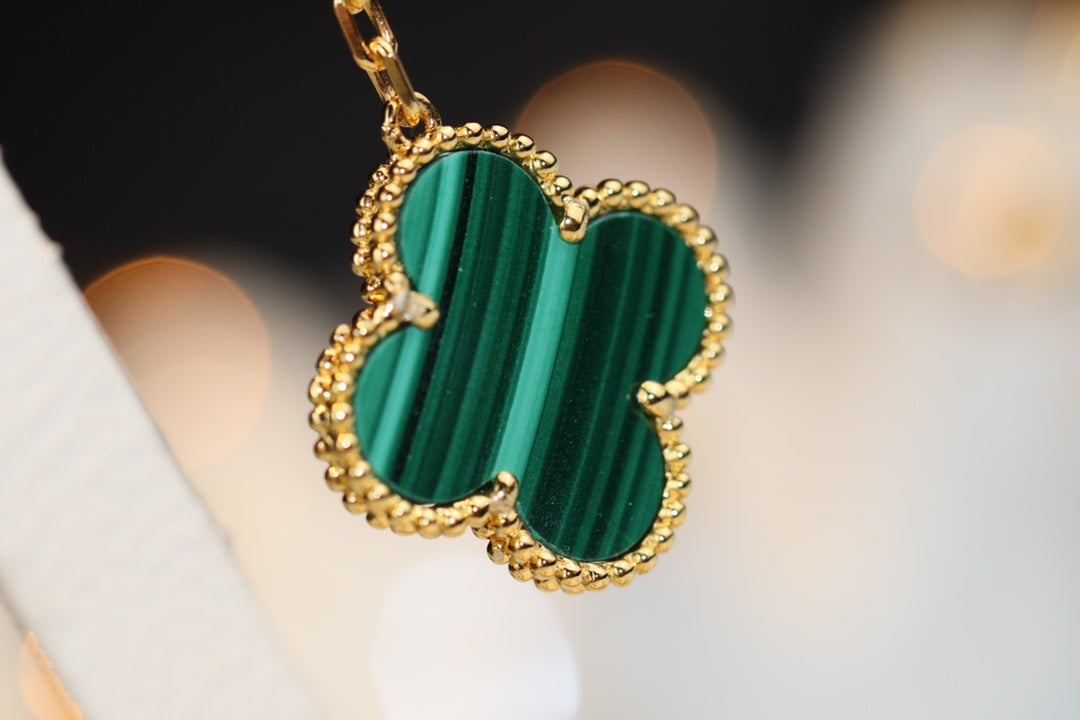 [⭐Corinne]CLOVER EARRINGS GOLD MALACHITE DIAMOND 3 MOTIF
