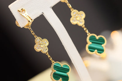 [⭐Corinne]CLOVER EARRINGS GOLD MALACHITE DIAMOND 3 MOTIF