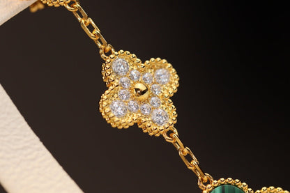 [⭐Corinne]CLOVER EARRINGS GOLD MALACHITE DIAMOND 3 MOTIF