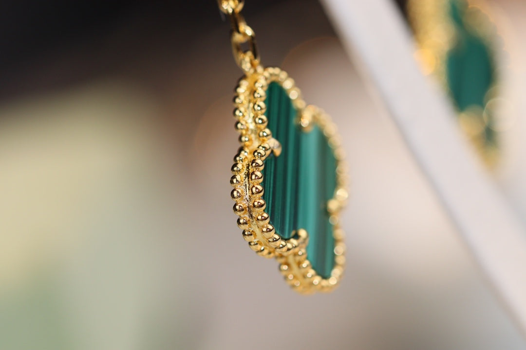 [⭐Corinne]CLOVER EARRINGS GOLD MALACHITE DIAMOND 3 MOTIF