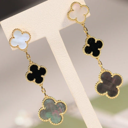 [⭐Corinne]CLOVER EARRINGS GOLD ONYX MOP 3 MOTIF
