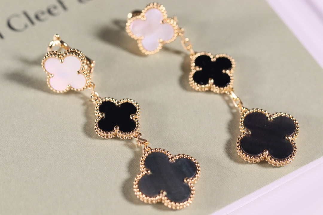 [⭐Corinne]CLOVER EARRINGS GOLD ONYX MOP 3 MOTIF