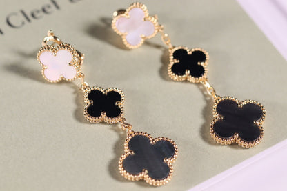 [⭐Corinne]CLOVER EARRINGS GOLD ONYX MOP 3 MOTIF