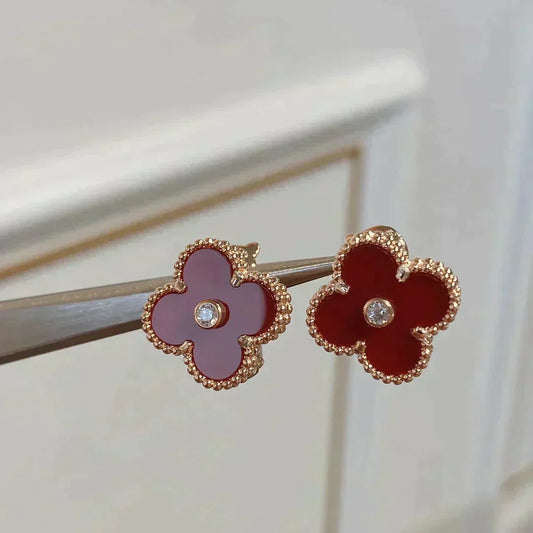 [⭐Corinne]CLOVER MEDIUM 1 MOTIFS CARNELIAN  DIAMOND earrings