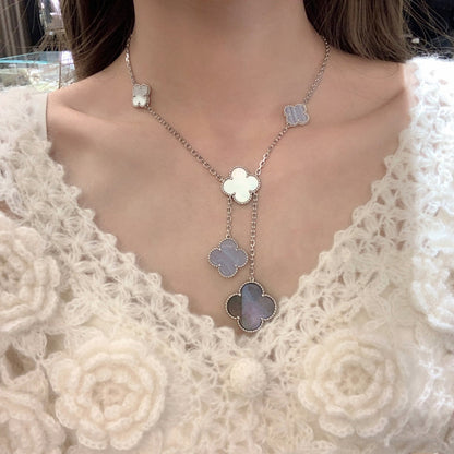 [⭐Corinne]CLOVER MOP CHALCEDONY NECKLACE SILVER 6 MOTIF