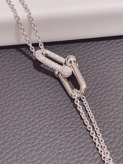 [Corinne]HARDWEAR DOUBLE LINK PEDANT SILVER DIAMOND NECKLACE