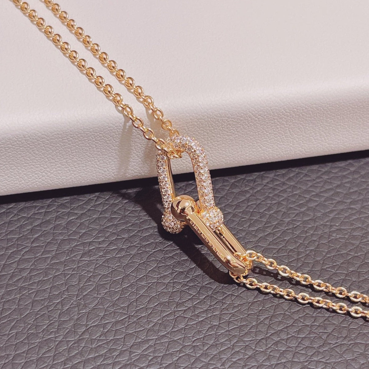 [Corinne]HARDWEAR DOUBLE LINK PEDANT PINK GOLD DIAMOND NECKLACE