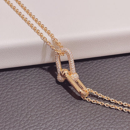 [Corinne]HARDWEAR DOUBLE LINK PEDANT PINK GOLD DIAMOND NECKLACE