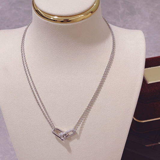 [Corinne]HARDWEAR DOUBLE LINK PEDANT SILVER DIAMOND NECKLACE