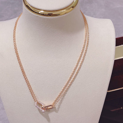 [Corinne]HARDWEAR DOUBLE LINK PEDANT PINK GOLD DIAMOND NECKLACE
