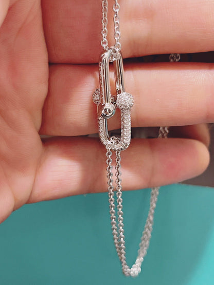 [Corinne]HARDWEAR DOUBLE LINK PEDANT SILVER DIAMOND NECKLACE