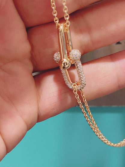 [Corinne]HARDWEAR DOUBLE LINK PEDANT PINK GOLD DIAMOND NECKLACE