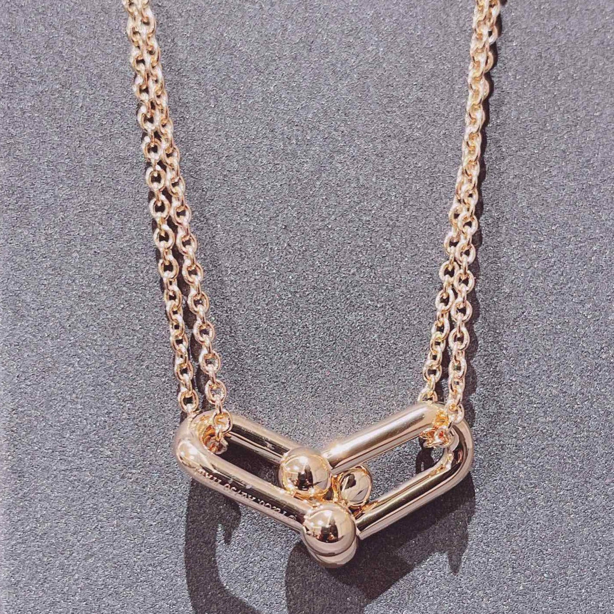 [Corinne]HARDWEAR DOUBLE LINK PEDANT PINK GOLD NECKLACE