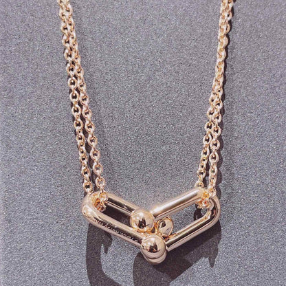 [Corinne]HARDWEAR DOUBLE LINK PEDANT PINK GOLD NECKLACE