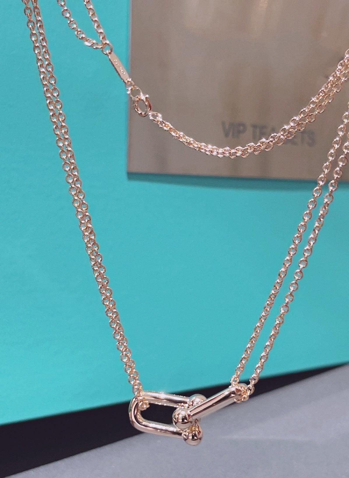 [Corinne]HARDWEAR DOUBLE LINK PEDANT PINK GOLD NECKLACE