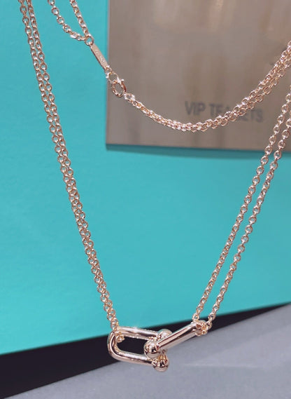 [Corinne]HARDWEAR DOUBLE LINK PEDANT PINK GOLD NECKLACE