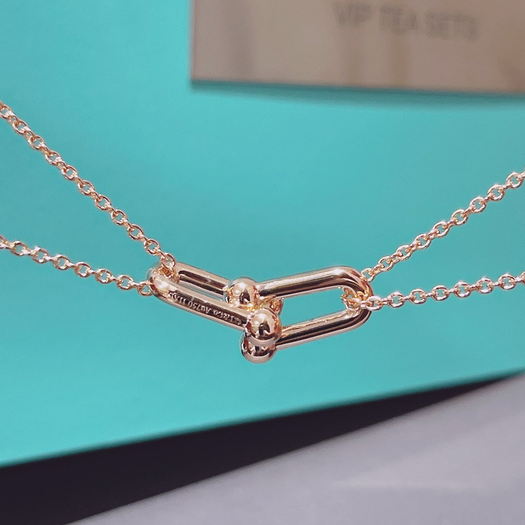 [Corinne]HARDWEAR DOUBLE LINK PEDANT PINK GOLD NECKLACE