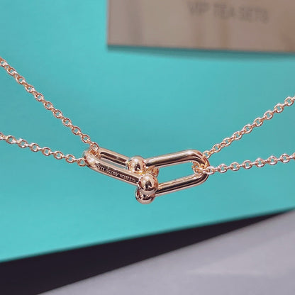 [Corinne]HARDWEAR DOUBLE LINK PEDANT PINK GOLD NECKLACE