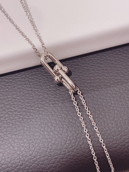 [Corinne]HARDWEAR DOUBLE LINK PEDANT SILVER NECKLACE