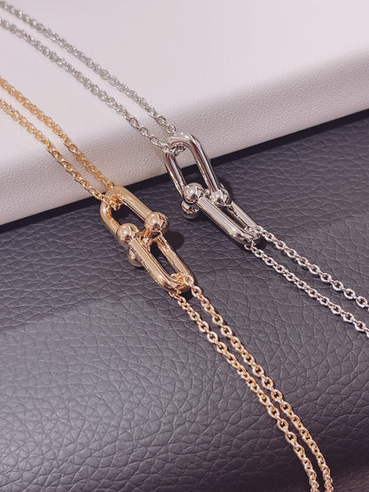 [Corinne]HARDWEAR DOUBLE LINK PEDANT PINK GOLD NECKLACE