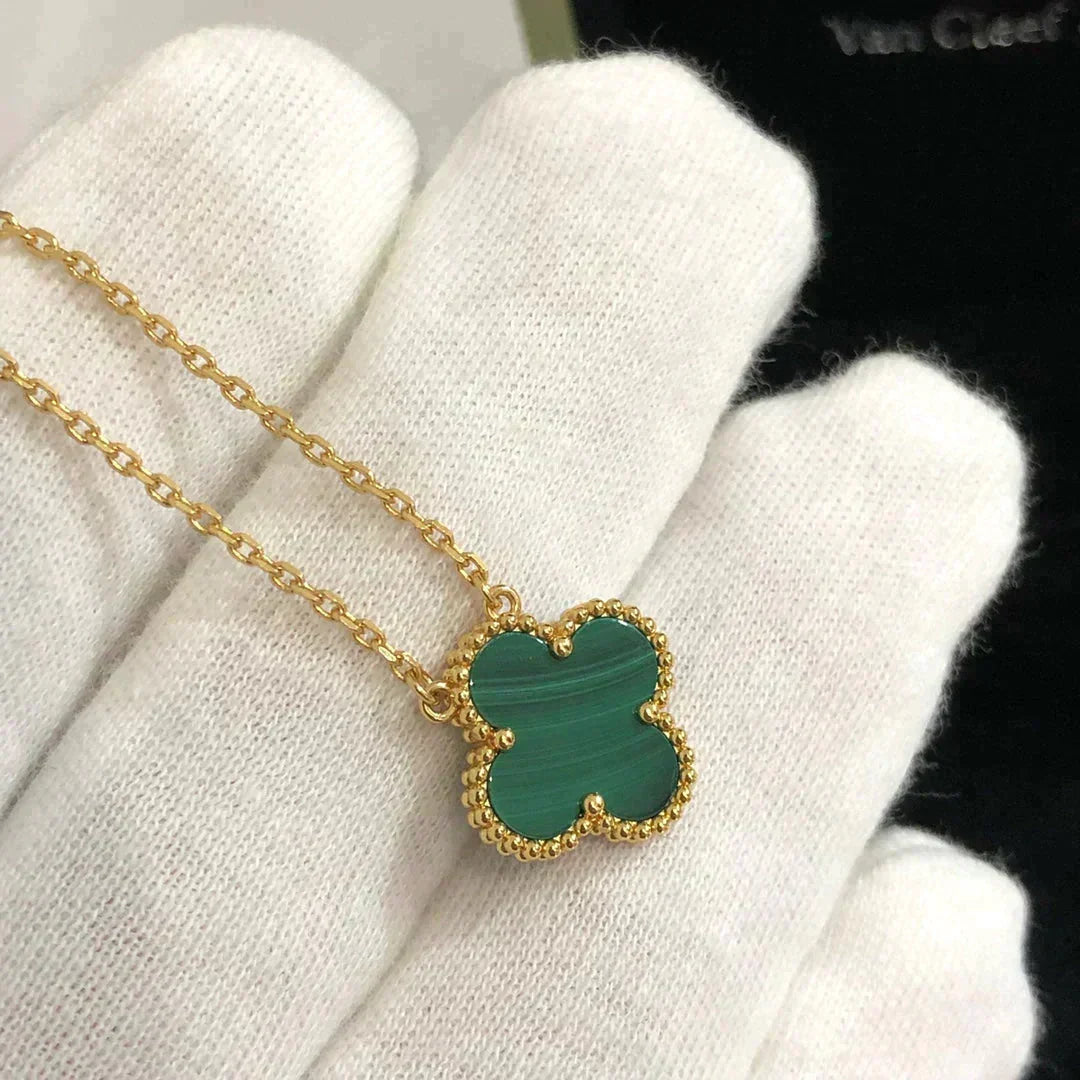 [⭐Corinne]CLOVER 15MM MALACHITE SINGLE FLOWER  NECKLACE