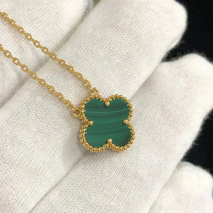 [⭐Corinne]CLOVER 15MM MALACHITE SINGLE FLOWER  NECKLACE