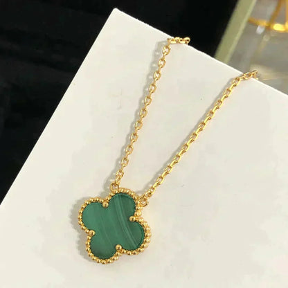 [⭐Corinne]CLOVER 15MM MALACHITE SINGLE FLOWER  NECKLACE