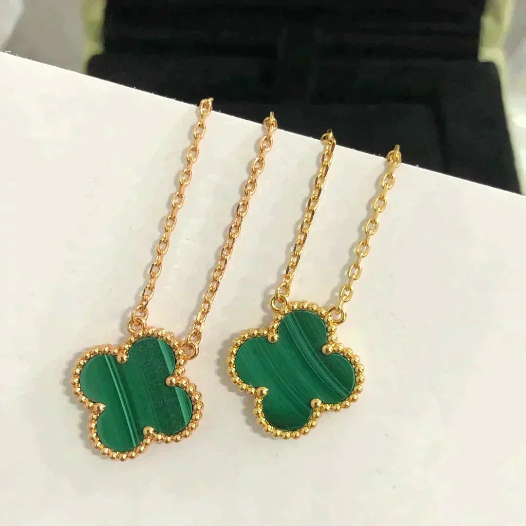 [⭐Corinne]CLOVER 15MM MALACHITE SINGLE FLOWER  NECKLACE