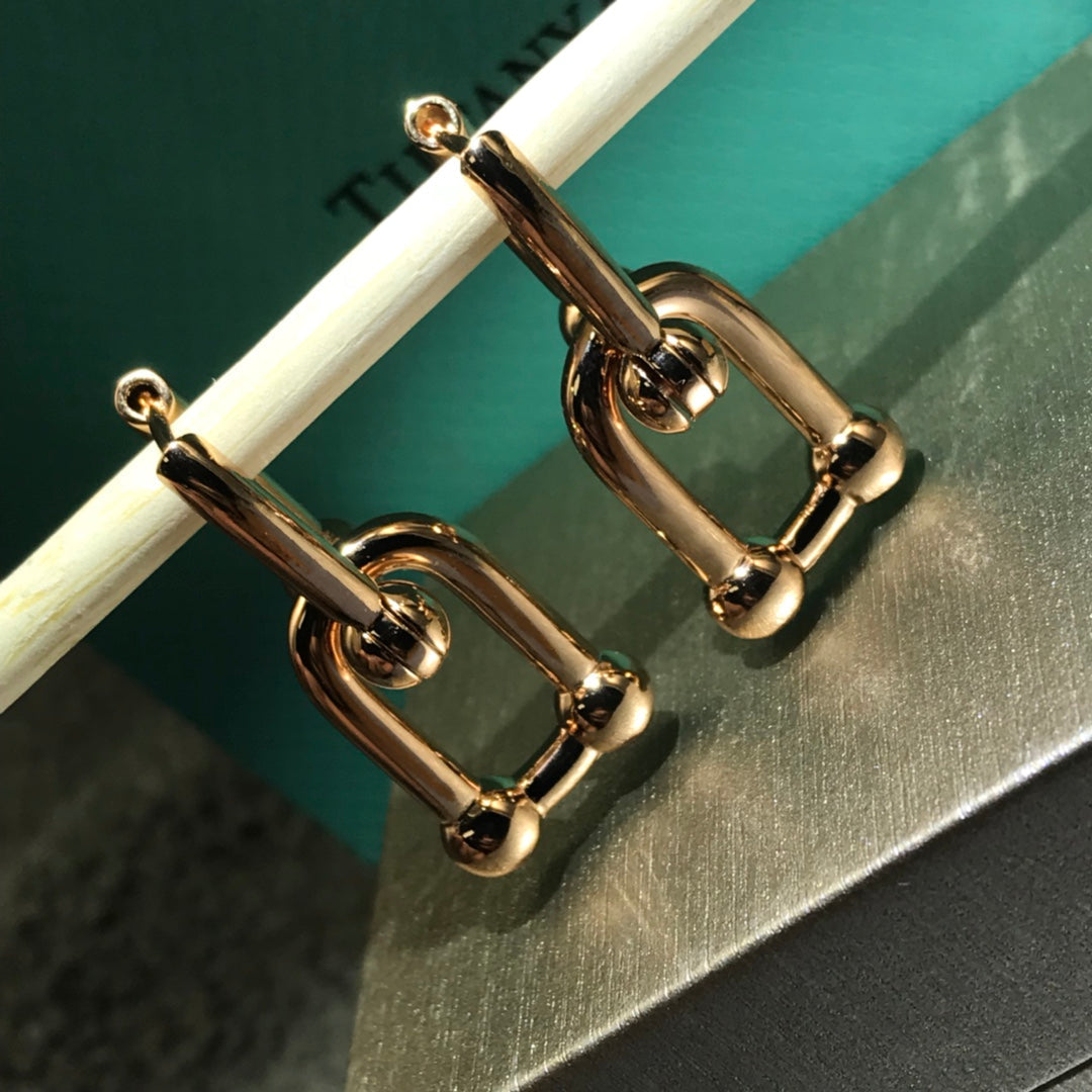 [Corinne]HARDWARE DROP EARRINGS DOUBLE LINK